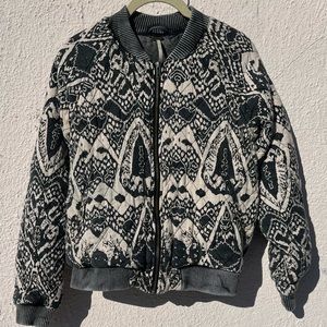 Free People Love Story Qulited Ikat Bomber Jacket dark gray/blackish/cream